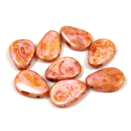   Petal - Czech Glass Bead - 11x16mm - Alabaster Pink Brown Luster