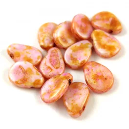   Petal - Czech Glass Bead - 8x11mm - Alabaster Brown Rose Luster