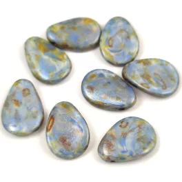   Petal - Czech Glass Bead - 11x16mm - Alabaster Blue Brown Luster