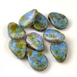   Petal - Czech Glass Bead - 8x11mm - Alabaster Brown Blue Luster