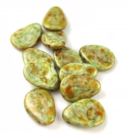   Petal - Czech Glass Bead - 11x16mm - Alabaster Brown Green Luster