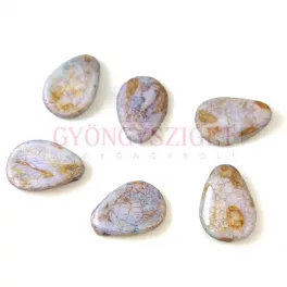   Petal - Czech Glass Bead - 11x16mm - Alabaster Etched Blue Green Marble