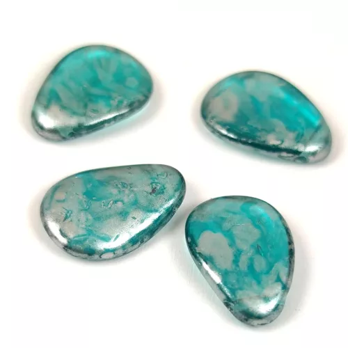 Petal - Czech Glass Bead - 11x16mm - Emerald Silver