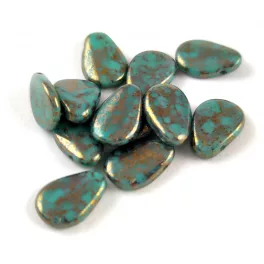   Préselt virágszirom gyöngy - 8x11mm - Turquoise Green Bronze Luster