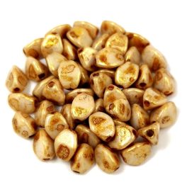   Cseh préselt Pinch gyöngy - Alabaster Gold Brown Luster - 5x3 mm