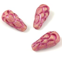   Cseh préselt Pinecone gyöngy - Beige Matt Fuchsia - 25x12mm