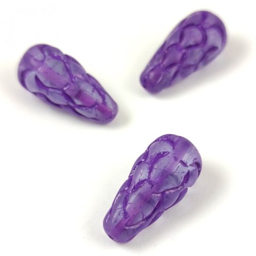 Czech Pressed Pinecone Glass Beads - Transparent Amethyst Purple - 25x12mm
