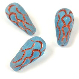   Cseh préselt Pinecone gyöngy - Transparent Aqua Matt Copper - 25x12mm