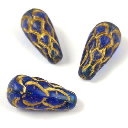   Cseh préselt Pinecone gyöngy - Transparent Sapphire Gold - 25x12mm