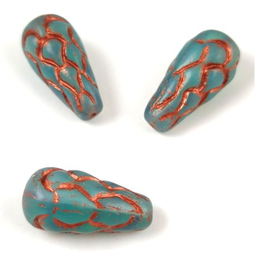 Czech Pressed Pinecone Glass Beads - Opal Aqua Copper - 25x12mm