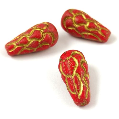 Czech Pressed Pinecone Glass Beads - Red Gold - 25x12mm