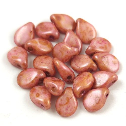 Pip - Czech Glass Bead - Alabaster Pink Brown Traventin - 5x7mm