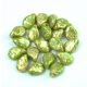 Pip cseh préselt üveggyöngy - Green Pea Gold Patina - 5x7mm