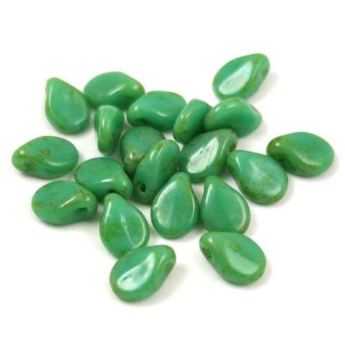 Pip - Czech Glass Bead - Opaque Turquoise Green Picasso - 5x7mm