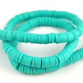 Polimer korong gyöngy szálon - Turquoise - 6mm