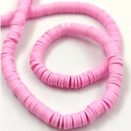 Polimer korong gyöngy szálon - Pink - 6mm