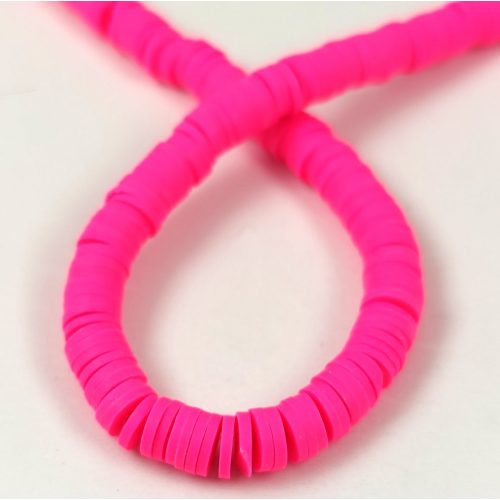 Polimer korong gyöngy szálon - Neon Pink - 6mm