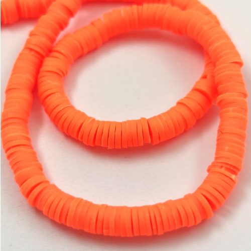 Polimer korong gyöngy szálon - Neon Orange - 6mm