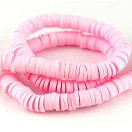 Polimer korong gyöngy szálon - Pink - 6mm