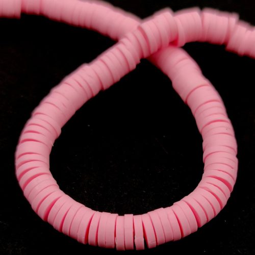 Polimer korong gyöngy szálon - Pastel Pink - 6mm