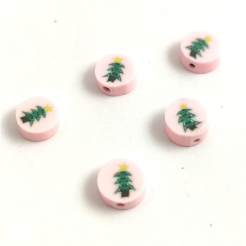 Polymer bead - Pink - Xmas tree - 10mm