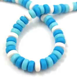   Polimer fánk gyöngy szálon - Turquoise Blue Mix - 6.5 x 3 mm