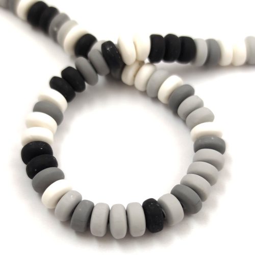 Polymer donut ring bead - Black White Gray - 6.5 x 3 mm