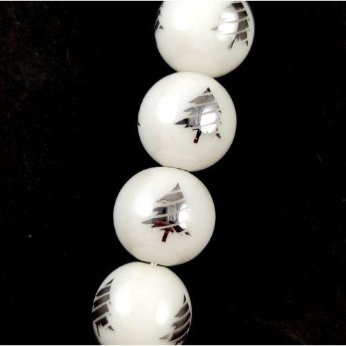 Pressed Round Glass Bead - Silver Pine - 10mm - White