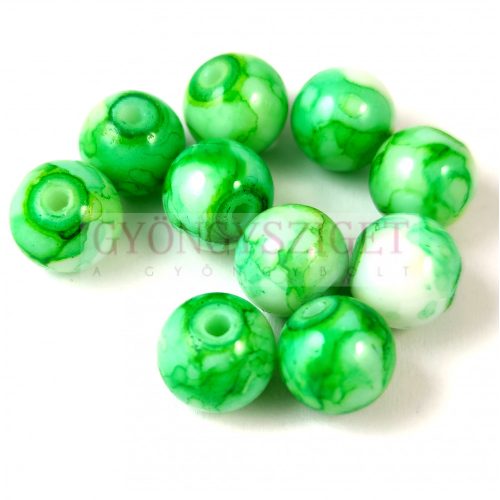 Pressed Painted Round Glass Bead - 10mm - Alabaster Green