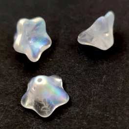 Czech pressed flower bead - bellflower - Crystal AB - 8x13mm