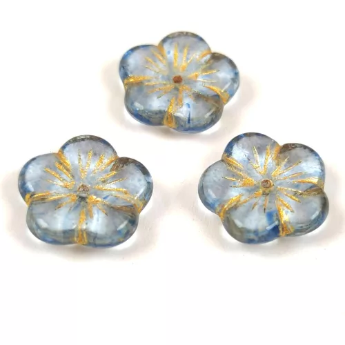 Cseh préselt virág gyöngy - Crystal Light Sapphire Gold - 14mm