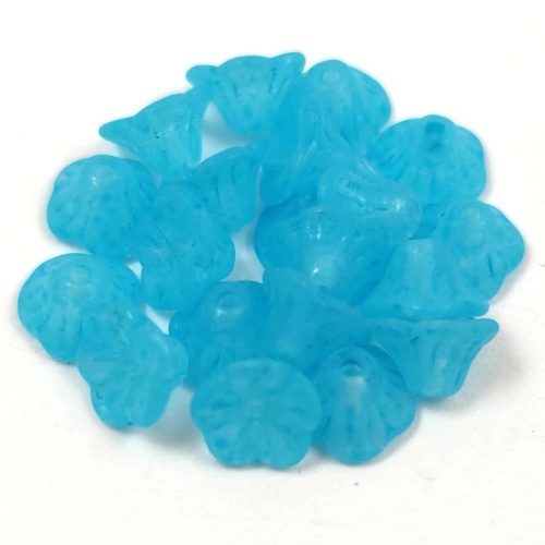 Czech pressed flower bead - bluebell - Crystal Matt Aqua Blend - 7x5mm