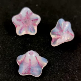   Czech pressed flower bead - bellflower - Opal White Rose - 8x13mm