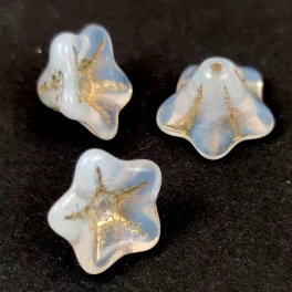   Czech pressed flower bead - bellflower - Opal White Gold - 8x13mm