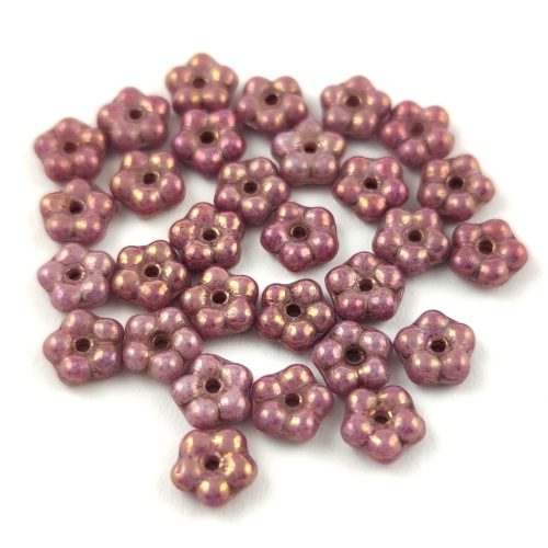 Czech pressed flower bead - Alabaster Purple Bronze Luster - 5mm