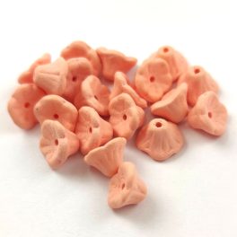   Czech pressed flower bead - bluebell - White Opal Powder Pink Matt - 7x5mm