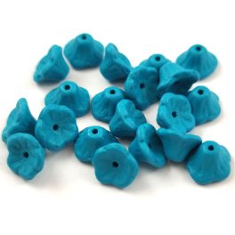   Czech pressed flower bead - bluebell - White Opal Turquoise Matt - 7x5mm