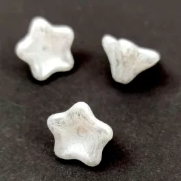  Czech pressed flower bead - bellflower - Alabaster Milky Silver - 8x13mm