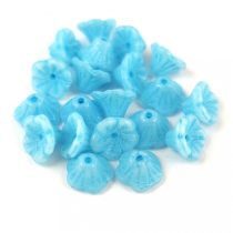  Cseh préselt virág gyöngy - harangvirág - Alabaster Light Blue Luster - 7x5mm