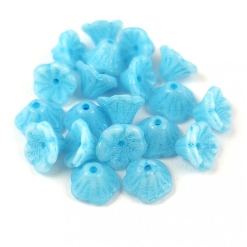 Czech pressed flower bead - bluebell - Alabaster Light Blue Luster - 7x5mm