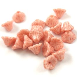   Czech pressed flower bead - bluebell - Alabaster Milky Light Salmon - 7x5mm