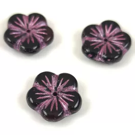 Czech pressed flower bead - Jet Violet - 14mm