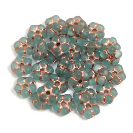 Czech pressed flower bead - Matt Aqua Rose Gold - 5mm