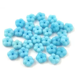 Czech pressed flower bead - Turquoise Blue - 5mm