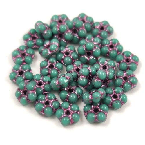 Czech pressed flower bead - Turquoise Green Violet - 5mm