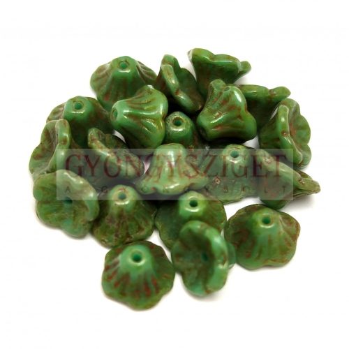Czech pressed flower bead - bluebell - Turquoise Green Picasso - 7x5mm