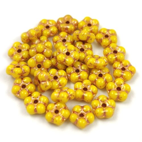 Czech pressed flower bead - Yellow Copper - 5mm