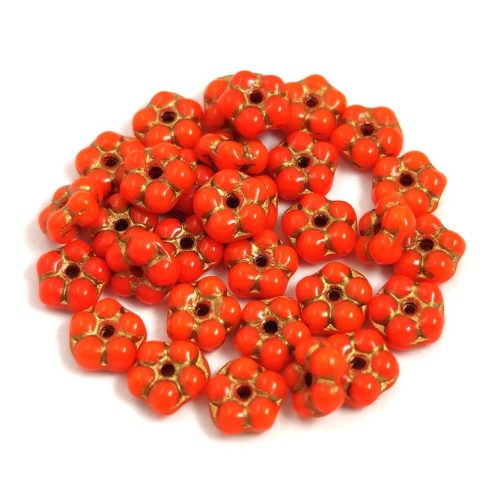 Czech pressed flower bead - Orange Gold - 5mm