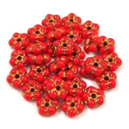 Czech pressed flower bead - Light Red Gold - 5mm