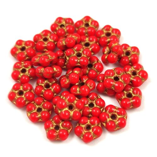 Czech pressed flower bead - Light Red Gold - 5mm